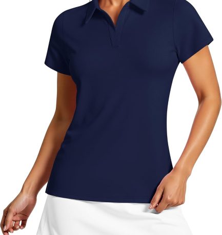 Women's V Neck Golf Polo Shirts UPF 50+ Short Sleeve Tennis Shirt Collared Workout Tops Quick Dry