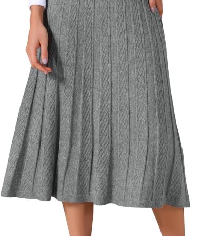 Women's Sweater Skirts High Waist Pleated Casual A Line Knit Midi Skirt