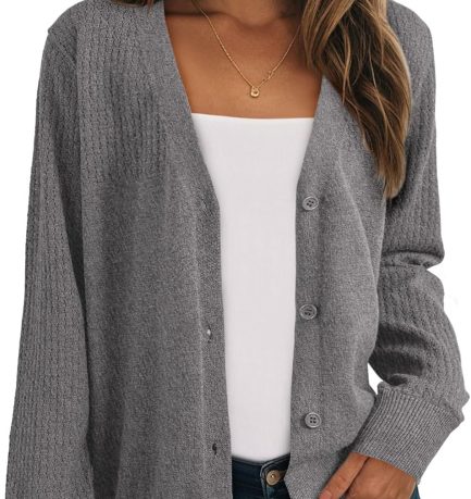 Womens Cardigan Wool Blend Long Sleeve Button Down Sweaters for Women Casual Hollow Out Knit Tops