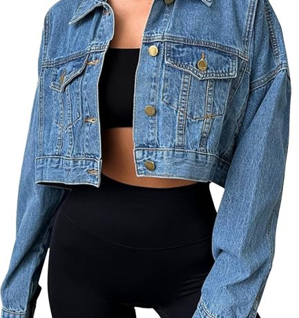 Women Denim Jacket Button Down Long Sleeve Loose d Jean Jacket Coats with Pocket